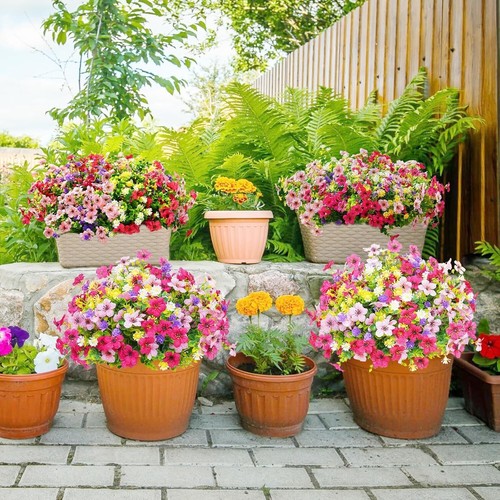 Artificial Flowers for Outdoors, 12 Bundles Fake Outdoor Flowers Faux Plants, UV - Picture 5 of 9