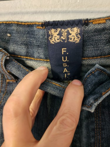 Fusai Jeans Mens 36x30 Blue Denim Pants Bootcut Embroidered Pockets  - Picture 2 of 4