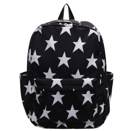 fr Student Backpack Women Men Stars Pattern Bookbag Nylon Cute Daypack (Black) - Photo 3/12