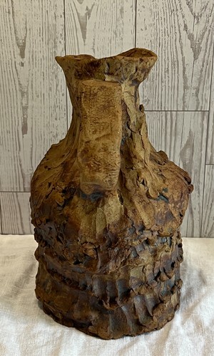 RARE MCM MID CENTURY BRUTALIST CERAMIC POTTERY PITCHER PRIMITIVE BARK JUG WOW! - 第 3/6 張圖片