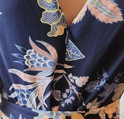 Leslie Fay Maxi Dress Size 4 Small V-neck Sleeveless Belted Blue Floral LF - Picture 10 of 14