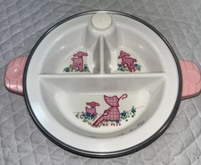Vintage Baby Child's Divided Excello Dish w/Warming Reservoir Little Bo Peep