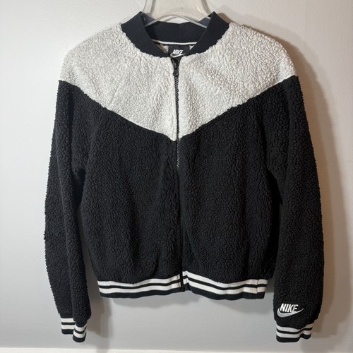 NIKE giacca full zip donna M sherpa bianca street retrò stile anni 50 tempo libero anni 80 - Foto 1 di 16