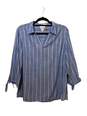 Cecil Denim Blue Stripe V-Neck Tie 3/4 Sleeve Blouse Viscose - Size Large L