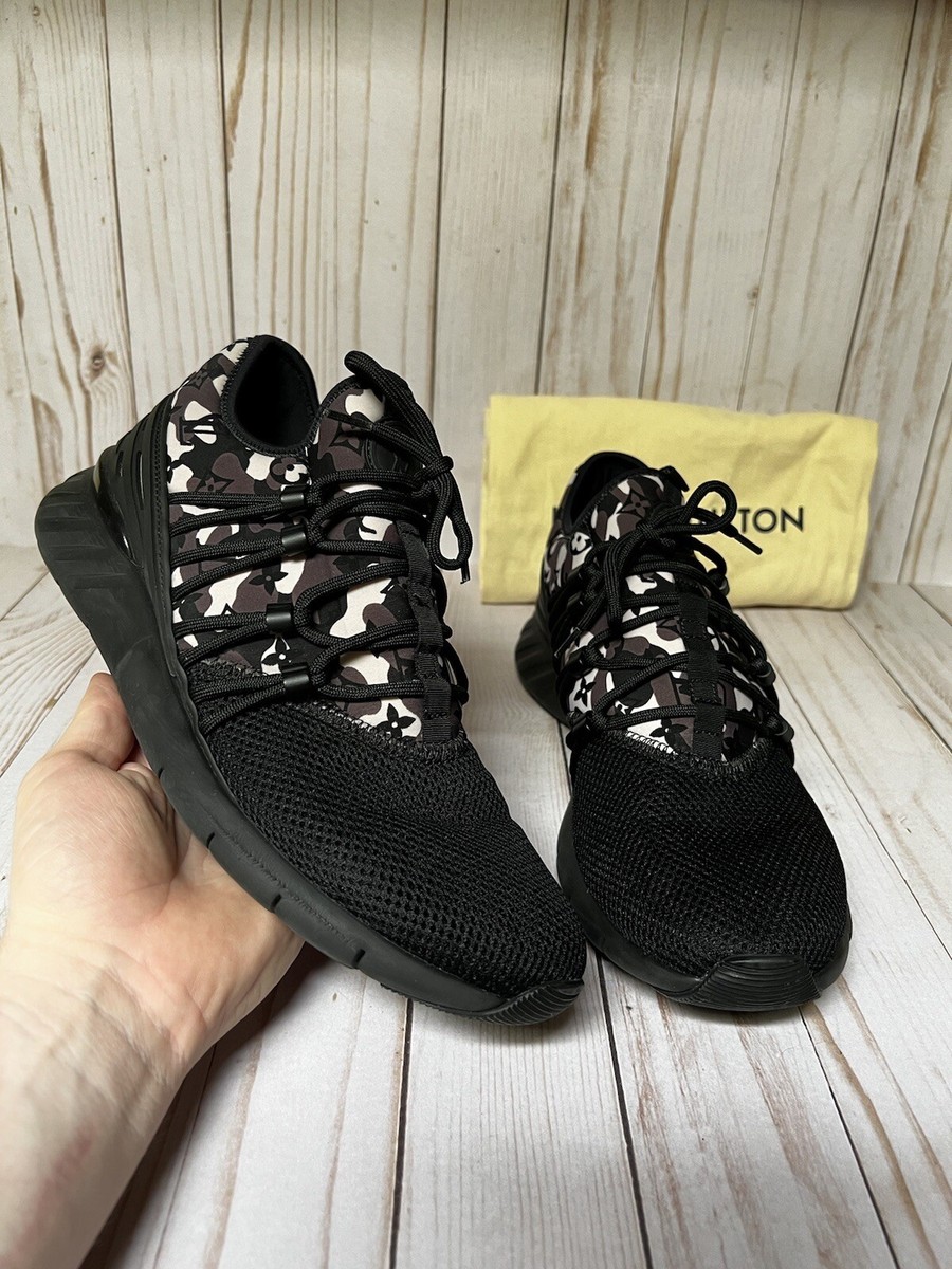 Louis Vuitton Neoprene Mesh Rubber Fastlane Sneaker Black Camo 8UK