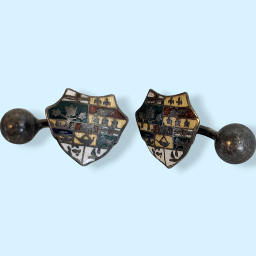 Antique Sterling Heraldic Enamel Cufflinks - Picture 2 of 5