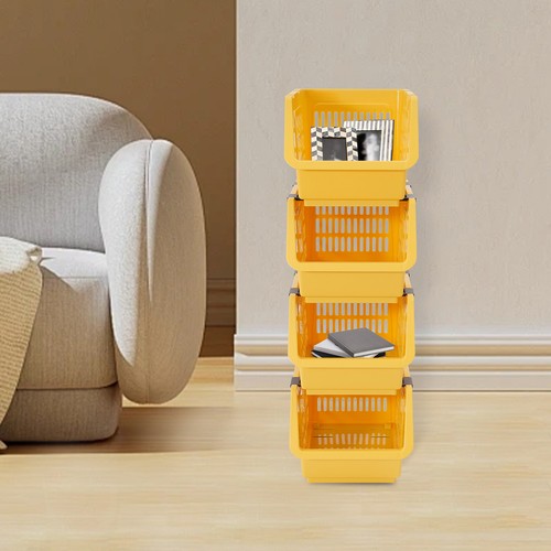 Cestini in plastica impilabili a 4 livelli per organizzare alimenti, cucina e bagno essenziali - Foto 17 di 17