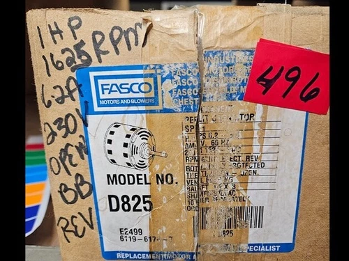 Fasco motor D825 1 HP  1625 RPM  230 VOLT  REVERSIBLE  THERMAL OVERLOAD  NEW