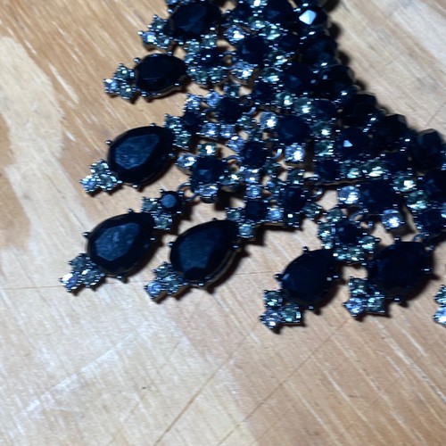 Vintage Carolee Black Rhinestone Statement Necklace Bib Heavy - Picture 4 of 12