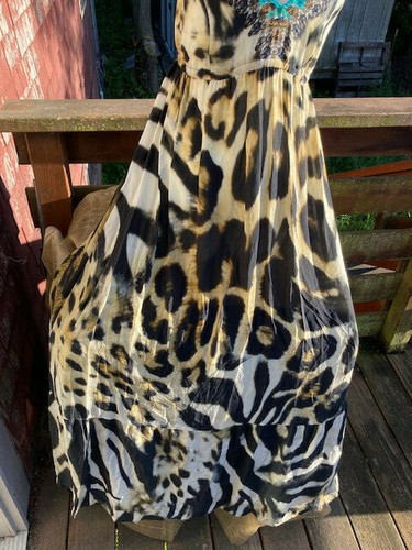 CAMILLA FRANKS Silk Leopard Print Swarovski Crystal Embellished Dress Sz 1/SM - Picture 9 of 11