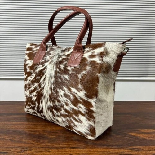 Western Cowhide Tote Bag – Tricolor Hair-On Leather Purse Large Gift for Women - Picture 3 of 7