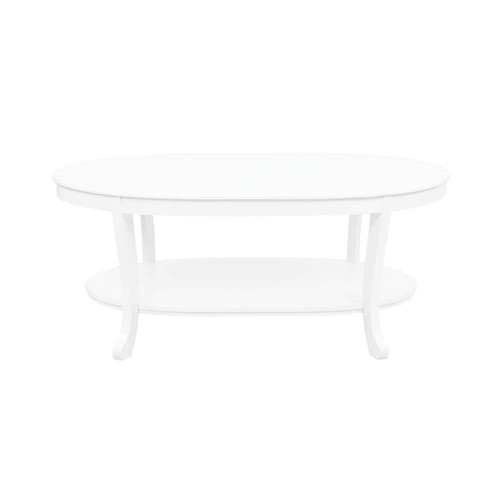 Linon Home Decor Coffee Table 20" x 48" x 28" Wood Frame Oval Shape Rustic White - Picture 3 of 6