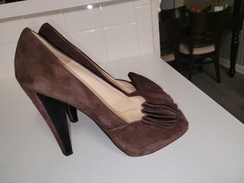 PRADA Size 36 US 6 Brown Suede Open Toe Block heels - Picture 4 of 11