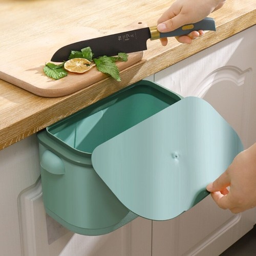 Wall Mounted Kitchen Compost Bin Multifunction Hanging Trash Can with Lid - Picture 5 of 10