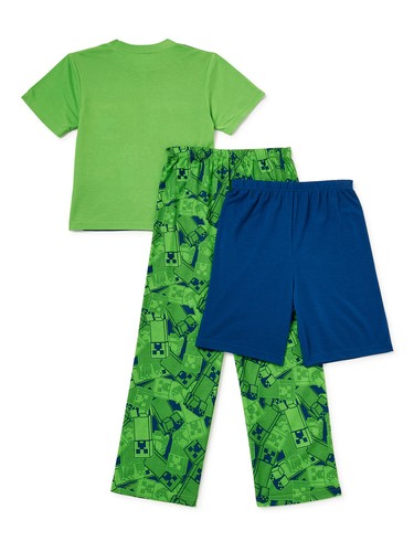 3 PC Kids Minecraft Creeper Pajamas Set Shorts T Shirt Pants Boy Girl 6 8 10 12 - Picture 3 of 4