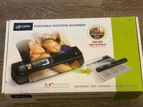 GPX PS803 Portable Docking Scanner Wand & Dock Station Blue Automatic Feed