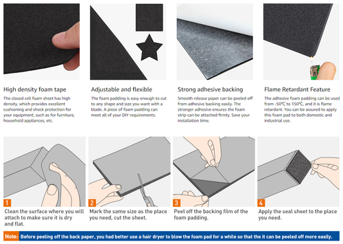 59"x12" Foam Padding Sheet Self Adhesive 20MM Thick Neoprene Insulation Foam - Picture 20 of 24