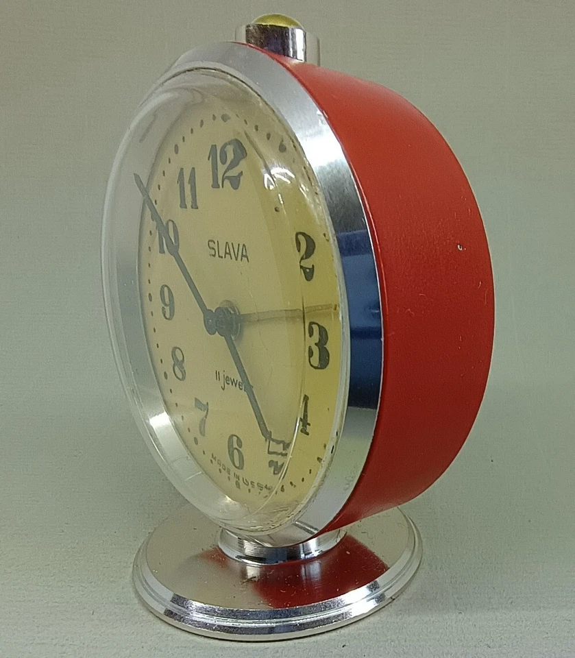Soviet Vintage Slava blue Alarm Clock USSR 1980's~Perfect Condition #1525 - Image 3 of 4