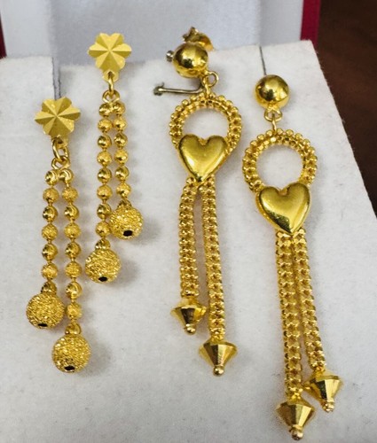 Solid 22K 916 Fine Real Yellow Gold Dangle Balls Beads  Earrings 8.6g Two Set - Picture 1 of 21