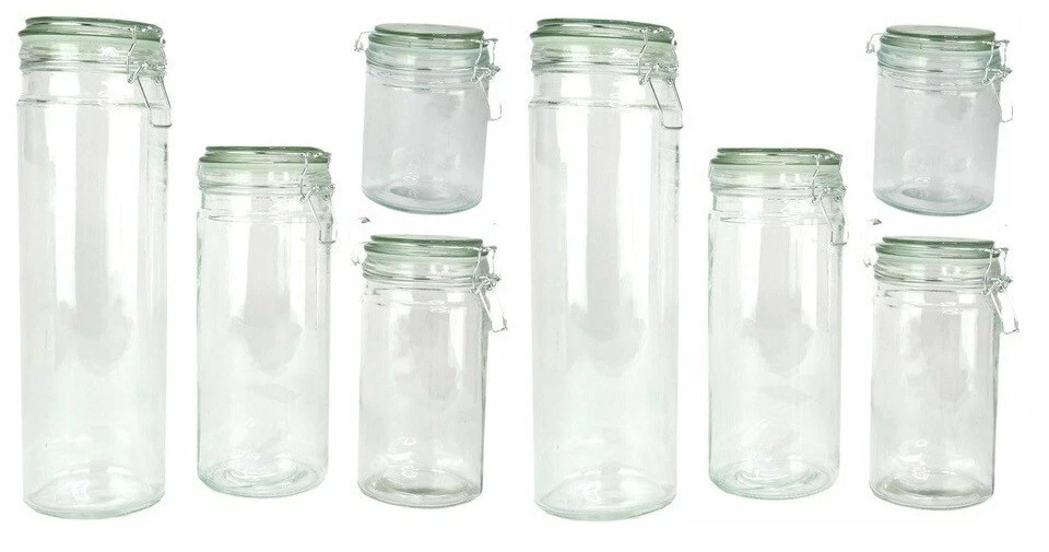 Set of 8 Glass Storage Jars with Silicone Sealing Hinged Lids, 4 Sizes - New
Opens in a new window o
