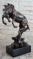Signed Milo Statue Excited Bronze Rearing Figurine Horse Sculpture Marble