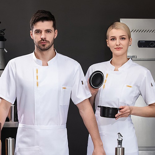 Chef Uniform Kitchen Jacket Coat Short Sleeved Summer Breathable Cooking Top - Picture 11 of 33