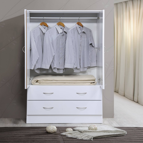 Comoda Ropero Grande Con 2 Cajones Y Puerta Cajonera Para Guardar Ropa De Madera - Picture 11 of 17