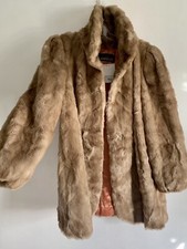 Vintage Jordache Brown Beige Long Sleeves Faux Fur Jacket Coat Overcoat Size:14