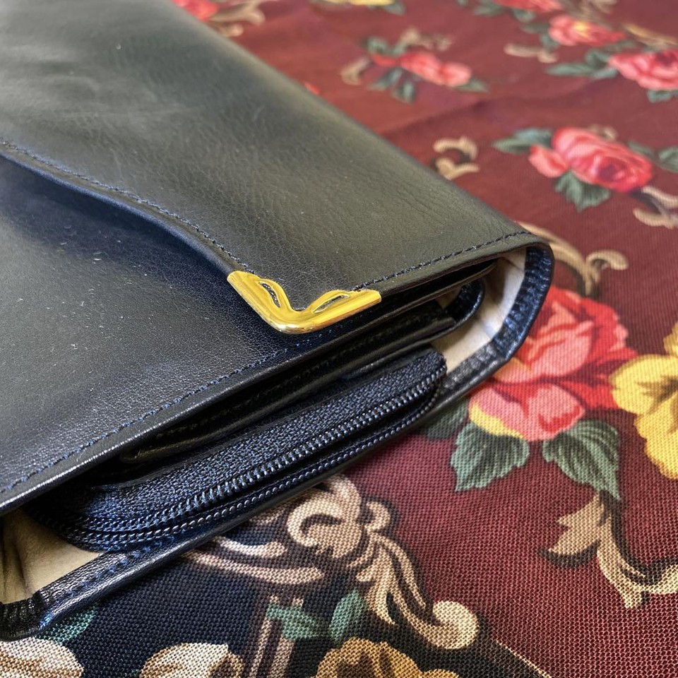 MIKIMOTO Vintage Black Leather Accessory Case Jewelry Box Pouch Bag