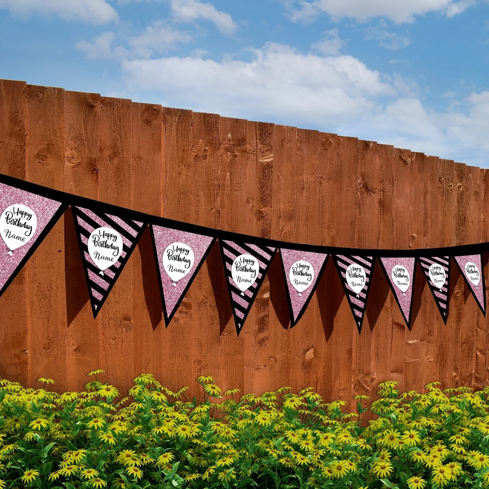 Personalisiert Rosa Sparkle Geburtstag Party Wimpel Dekoration 3M Stoff - Bild 3 von 4