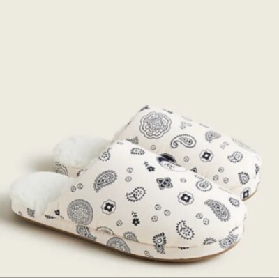 NWT Crew Paisley Faux Sherpa-Lined Cotton Slippers Light