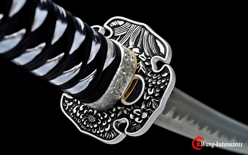 Nueva espada samurai japonesa Katana afilada funcional negra y plateada acero al carbono 1095 - Imagen 6 de 12