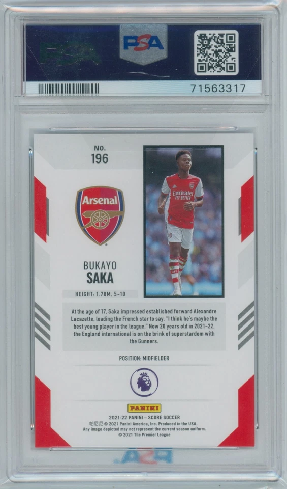 2021-22 Bukayo Saka Panini Score Gold Lava Arsenal Soccer Card 3/10 PSA 9 - Image 2 of 3