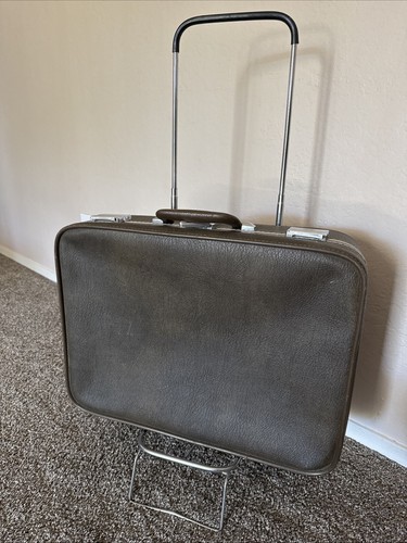 Vintage 60er Jahre Skyway Koffer mit Rollen braun Leder Wagen Gepäck 21x15x6 - Bild 2 von 14