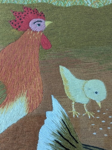Handgefertigtes Kreuzstich-Kunstwerk - rustikale Hühnerfarm-Szene - gerahmt - Bild 3 von 4