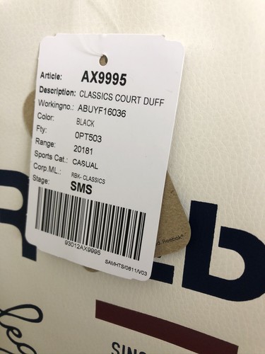 Reebok, Classic Court Duffel Bag, Black/White, Size Small - Picture 4 of 5