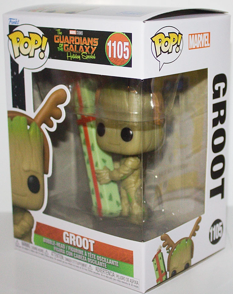 Figura POP de vinilo de Guardianes de la Galaxia Holiday Groot & Present #1105 Funko nueva en caja Foto 2 de 3
