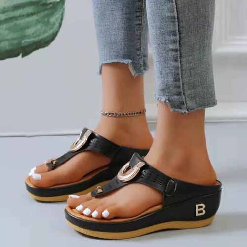 Womens Summer Beach Sandals Casual Flip Flops Ladies Mid Wedge Shoes Size UK 3-8 - Picture 4 of 20
