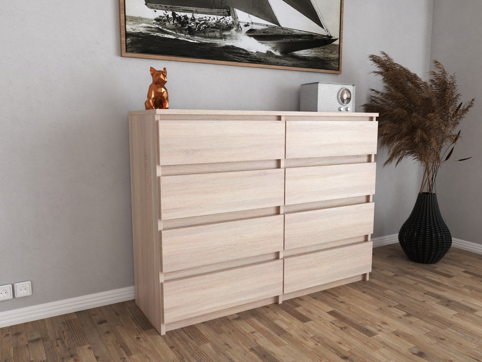 Kommode mit 8 Schubladen Sideboard Schubladenschrank Kleiderschrank Weiß Schwarz