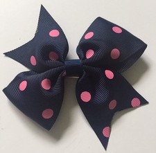 New Bow Custom Made Boutique Bow Navy Pink Polkadot