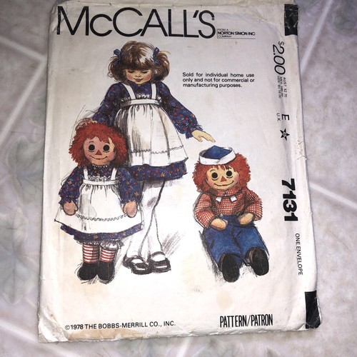 Vintage McCall's Raggedy Ann & Andy modello da cucire 7131. bambola 36" tagliata con cura - Foto 3 di 3