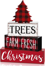 4 Pcs Christmas Wooden Tabletop Decor Neutral Christmas Decor Rustic xmas Tree B