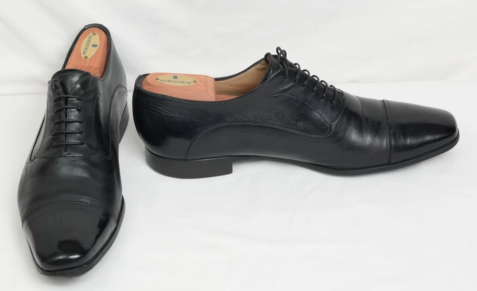 Santoni Italy Mens Unique Black Cap Toe Shoes 10 ½ E Retail $850 - Image 3 of 4