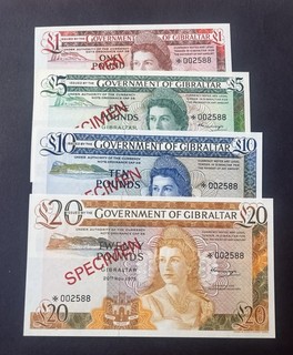 Gibraltar 1975 Specimen Full Banknote Set 1 5 10 20 Pounds 000984 UNC