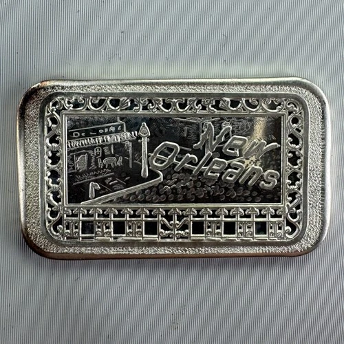 New Orleans Silver Art Bar by Mother-Lode Mint 1 Troy Oz .999 Fine Silver Toned