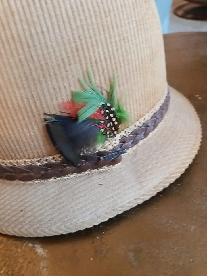 Fedora emplumada de pana Stetson vintage para hombre talla 7 1/4 beige Foto 2 de 4