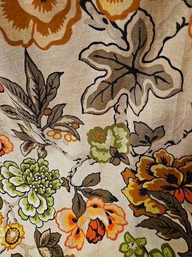 Vtg 61” Pr Panels MCM Pinch Pleat Drapes Curtains OrngGrnBrnBlkBeigYel *W/HOOKS* - Picture 9 of 24