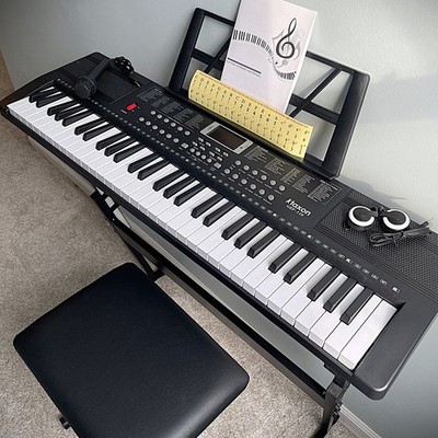 61-Key Digital Piano Keyboard Starter Package - Stand Bench and More - 200 Tones