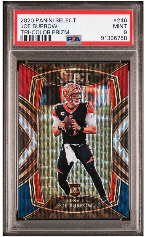 2020 Select Joe Burrow #246 Tri-Color Prizm /99 PSA 9 Club Level RC Bengals