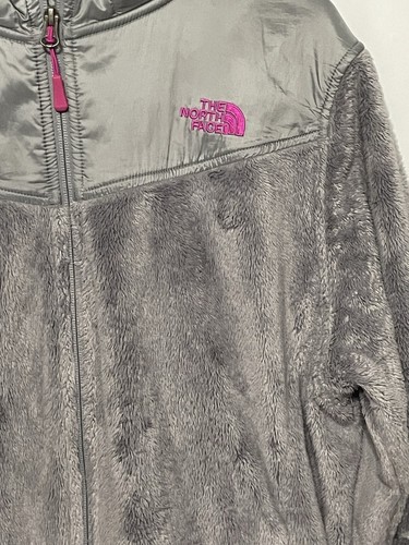 The North Face TNF Fleece Logo Gray Womens Hooded Full Zip Coat Jacket XL - Picture 11 of 14
